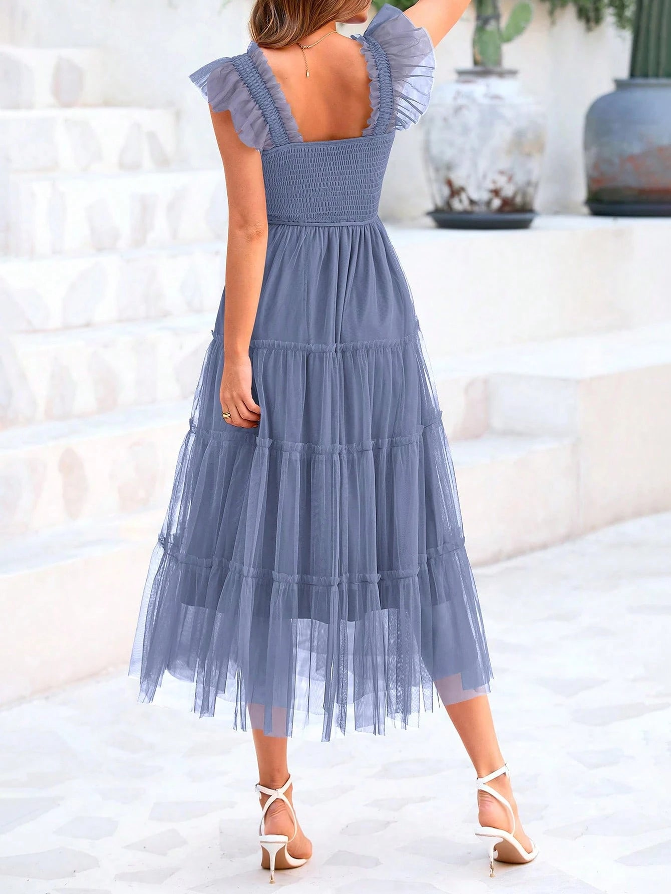 Women's Summer Mid-Length Dress Casual Sleeveless Pleats Ruffled Tulle Flowing New Year Party Wedding Guest - image 10
