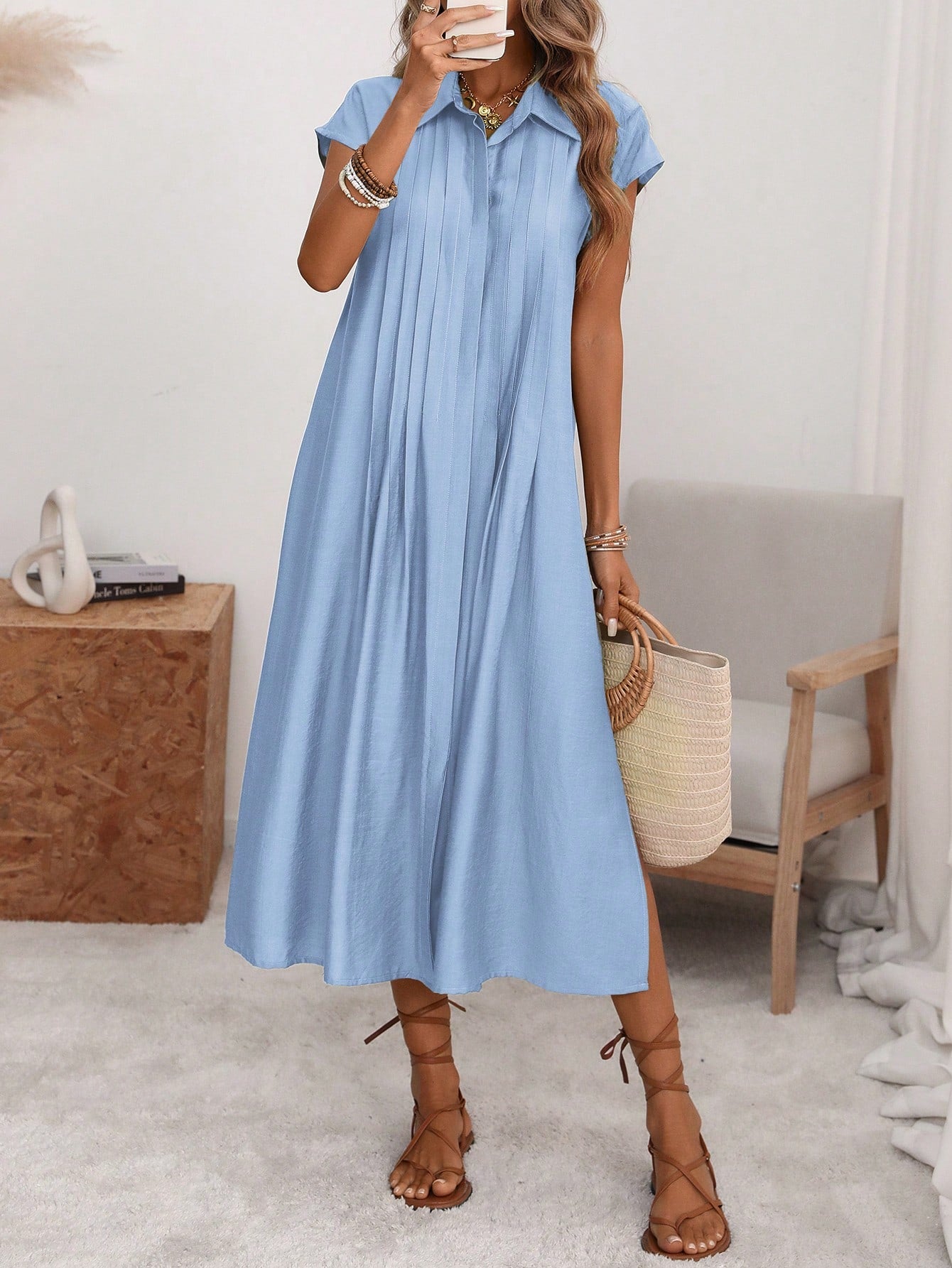 Florisole Women's Shirt Collar Button Down Loose Midi Dress,Sage Green,Summer,Casual,Vacation,Holiday,Elegant - image 17