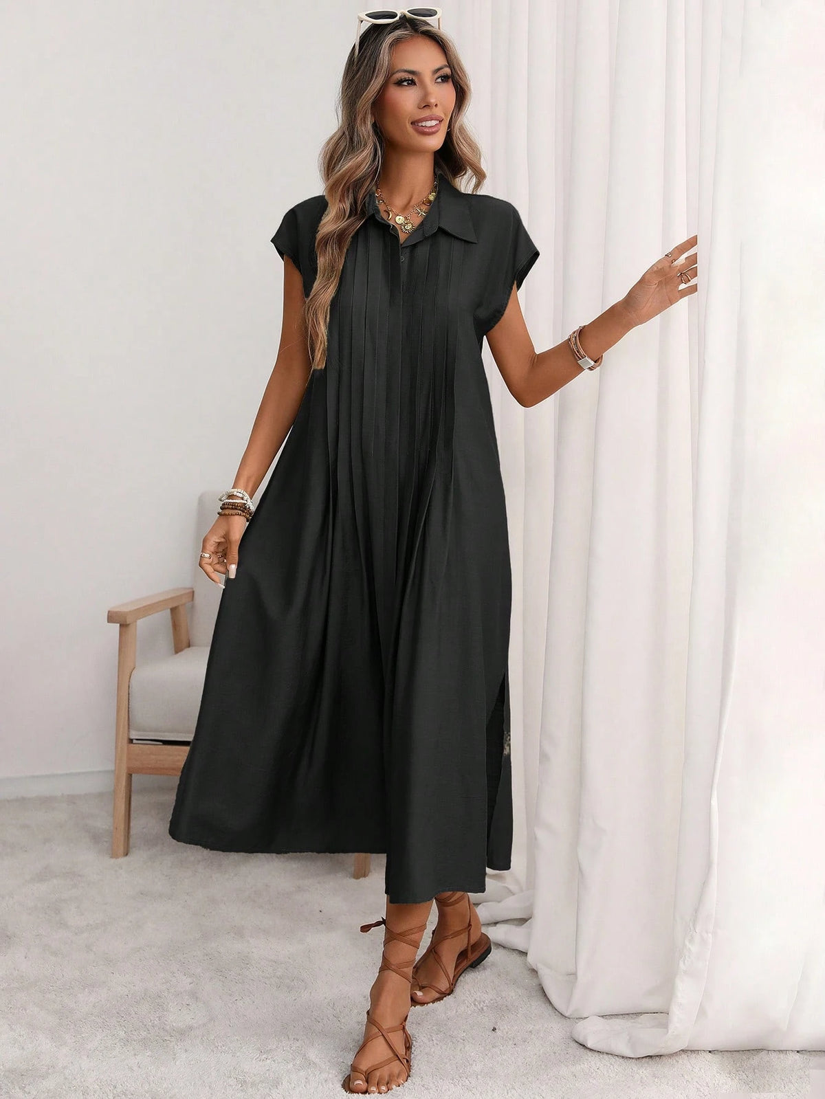 Florisole Women's Shirt Collar Button Down Loose Midi Dress,Sage Green,Summer,Casual,Vacation,Holiday,Elegant - image 14
