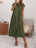 Florisole Women's Shirt Collar Button Down Loose Midi Dress,Sage