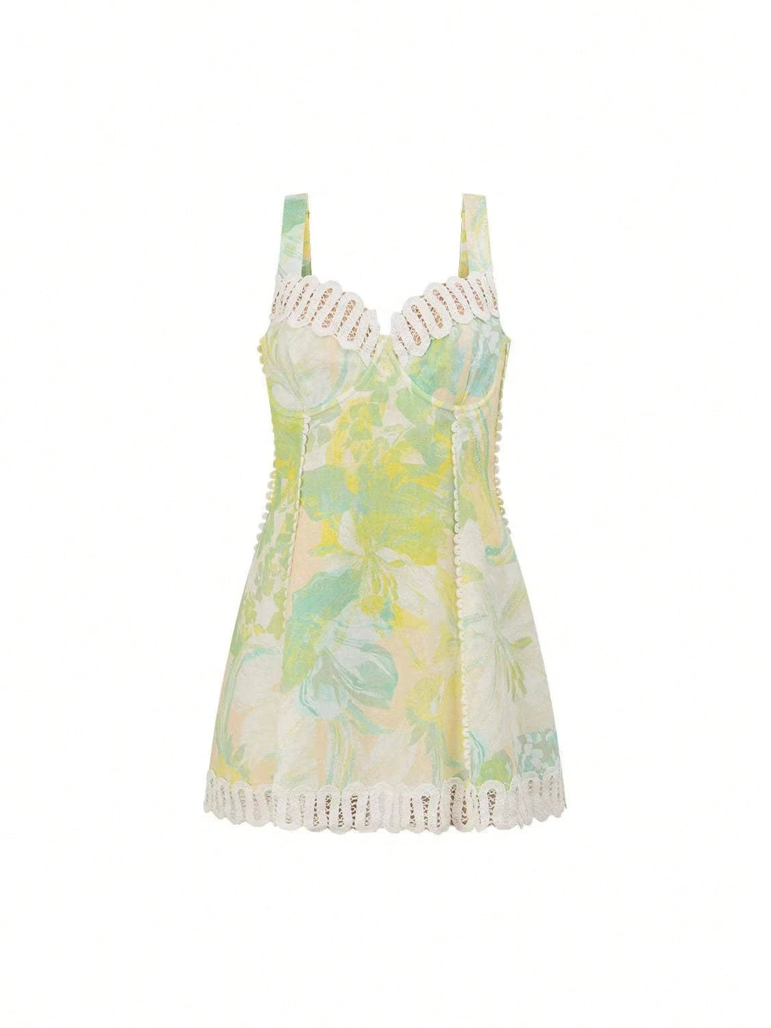 KZKZWK Women's Floral Print Corset Mini Dress, Spaghetti Strap With Lace Trim, Y2K Aesthetic, Summer Flared - image 14