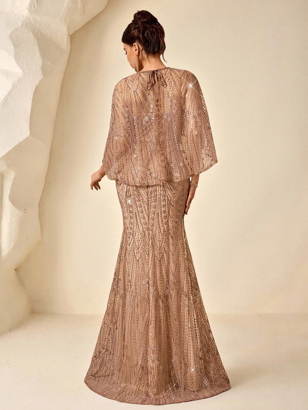 Coutiva Women's Elegant Two Pieces Sequin Mermaid Formal Evening Gown,Dusty Rose Winter Wedding Guest Dress - image 2