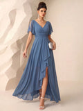 UNITHORSE Butterfly Sleeve Ruched Bust Ruffle Waist Tulle Bridesmaid Dress Elegant Dress Wedding