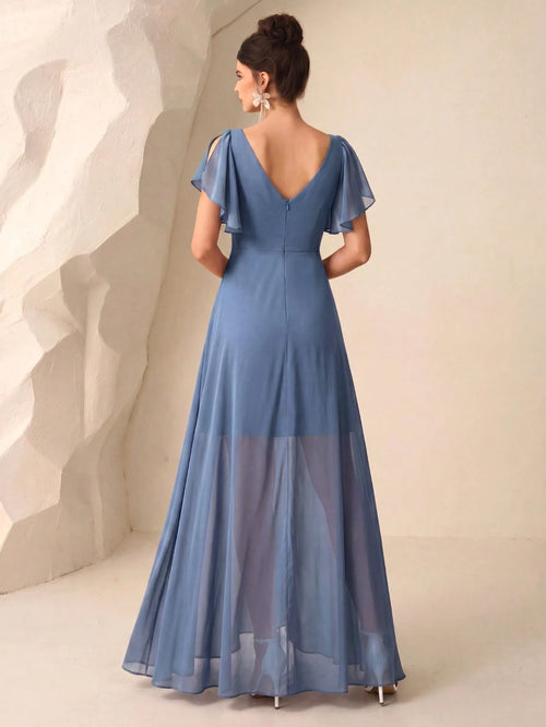 UNITHORSE Butterfly Sleeve Ruched Bust Ruffle Waist Tulle Bridesmaid Dress Elegant Dress Wedding - image 2