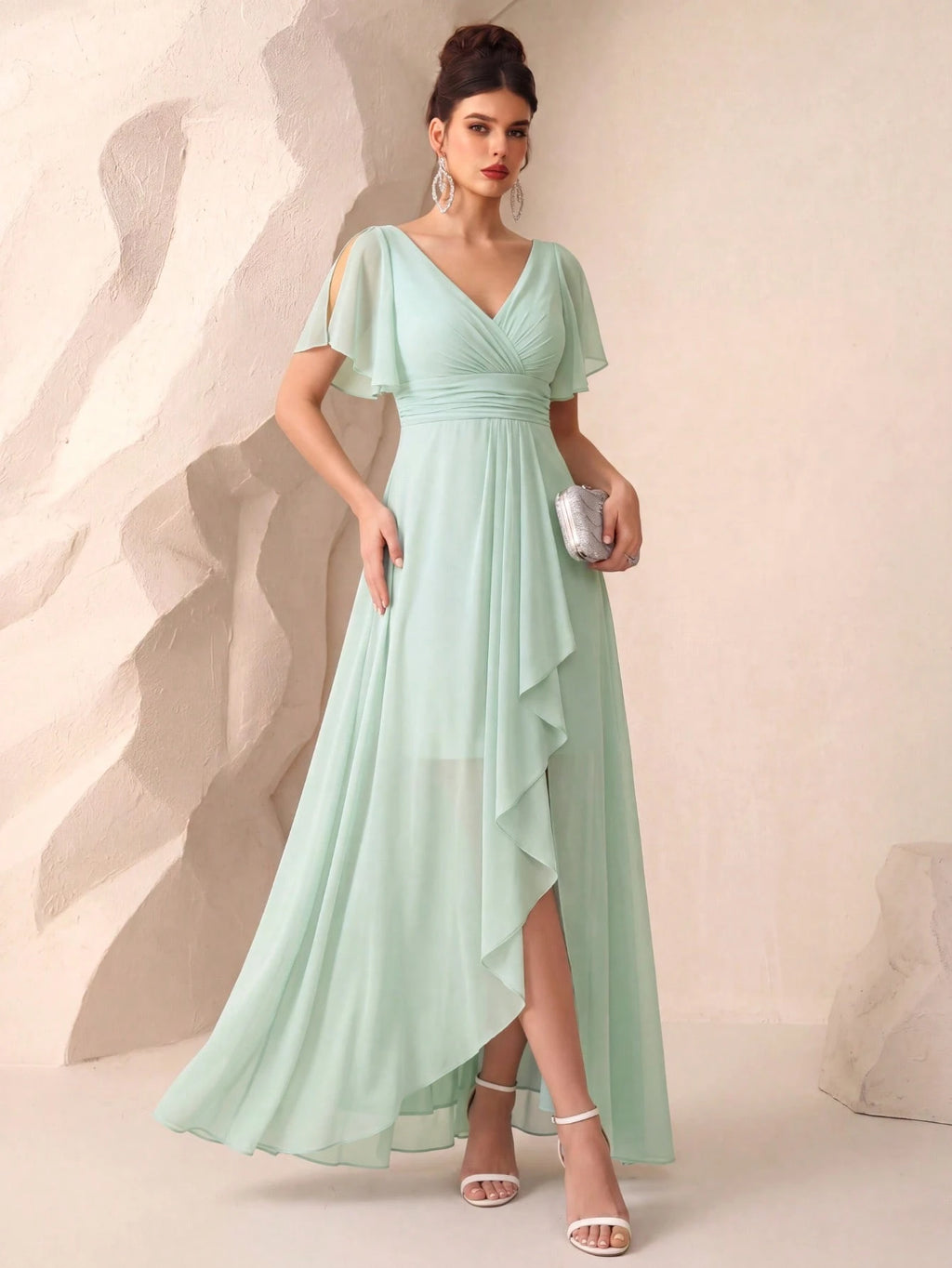 UNITHORSE Butterfly Sleeve Ruched Bust Ruffle Waist Tulle Bridesmaid Dress Elegant Dress Wedding - image 17
