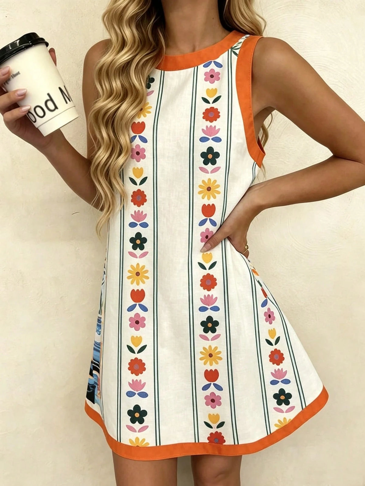 Vaclyn Women's White Print Round Neck Sleeveless Dress Beach Vacation Summer Tropical - image 15