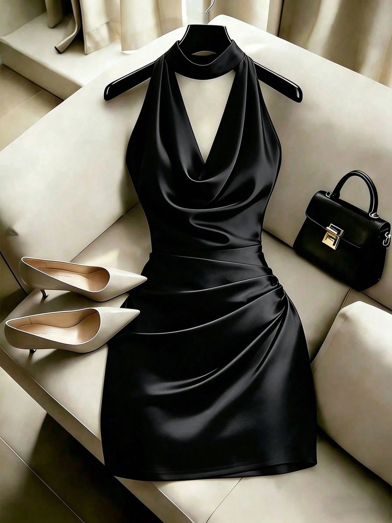 Franclia Fashionable New Elegant Draped Neck Brown Dress, Featuring