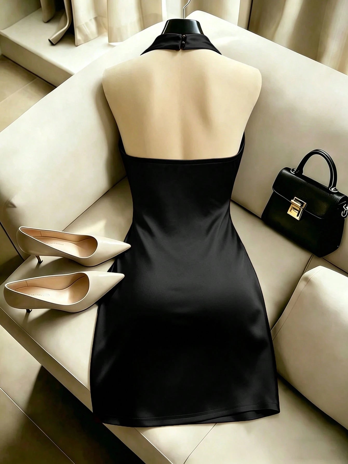 Franclia Fashionable New Elegant Draped Neck Brown Dress, Featuring