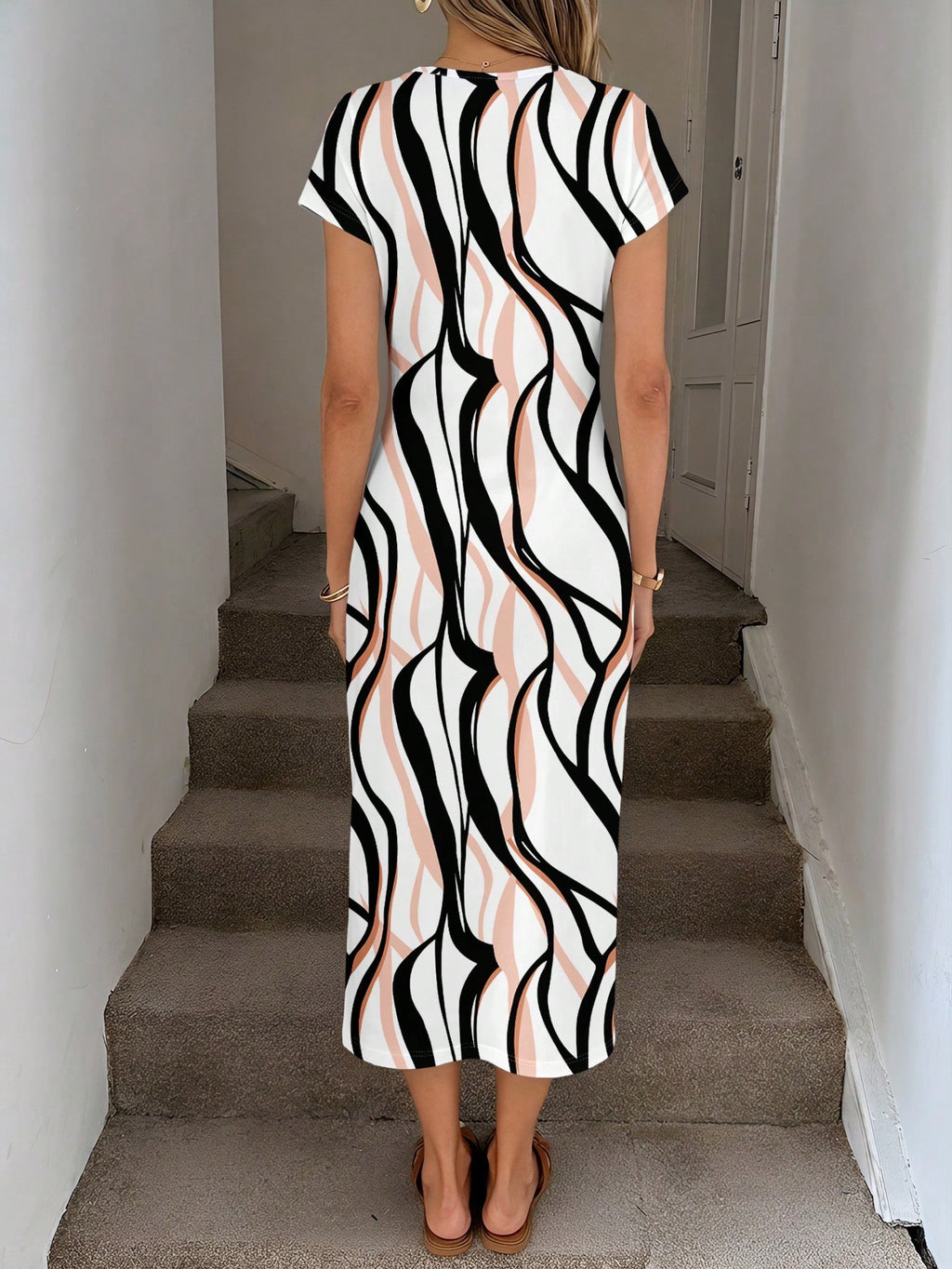 LUNE Printed Elegant Twist Waist High Slit Sleeveless Midi Dress,