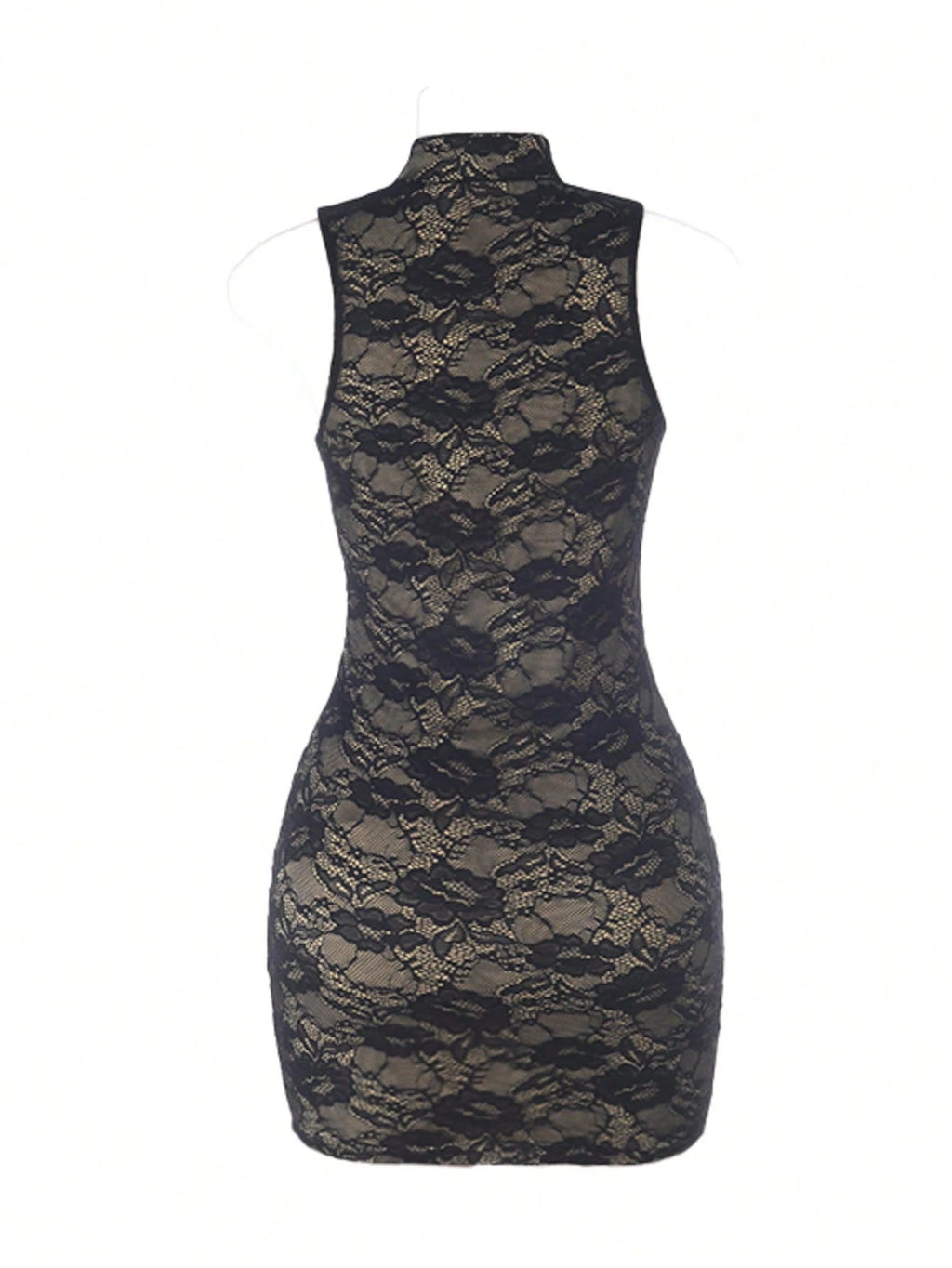 Knitted Fabric Sleeveless Lace Detail Fitted Mini Dress, Fashionable