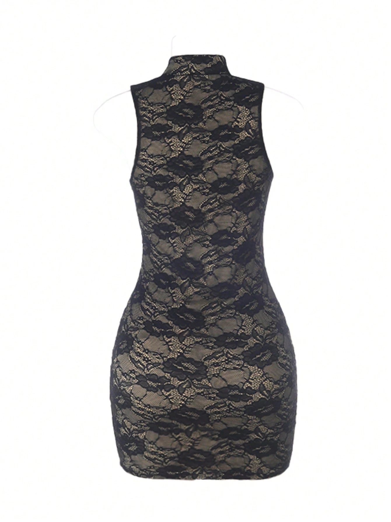 Knitted Fabric Sleeveless Lace Detail Fitted Mini Dress, Fashionable