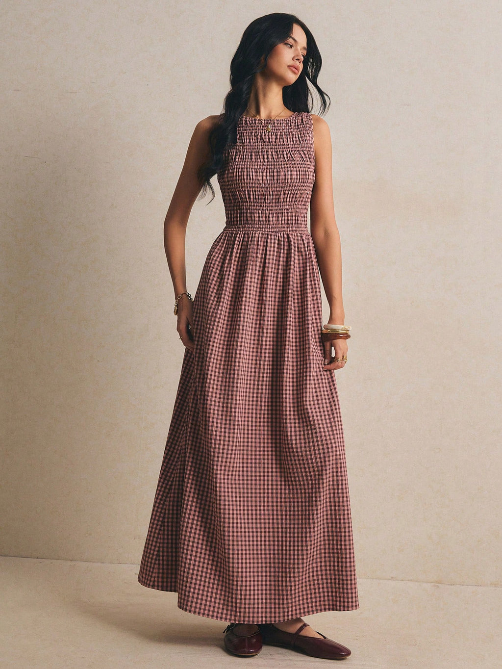Poéselle Pink Plaid Summer Casual Holiday Picnic Vacation Pleated