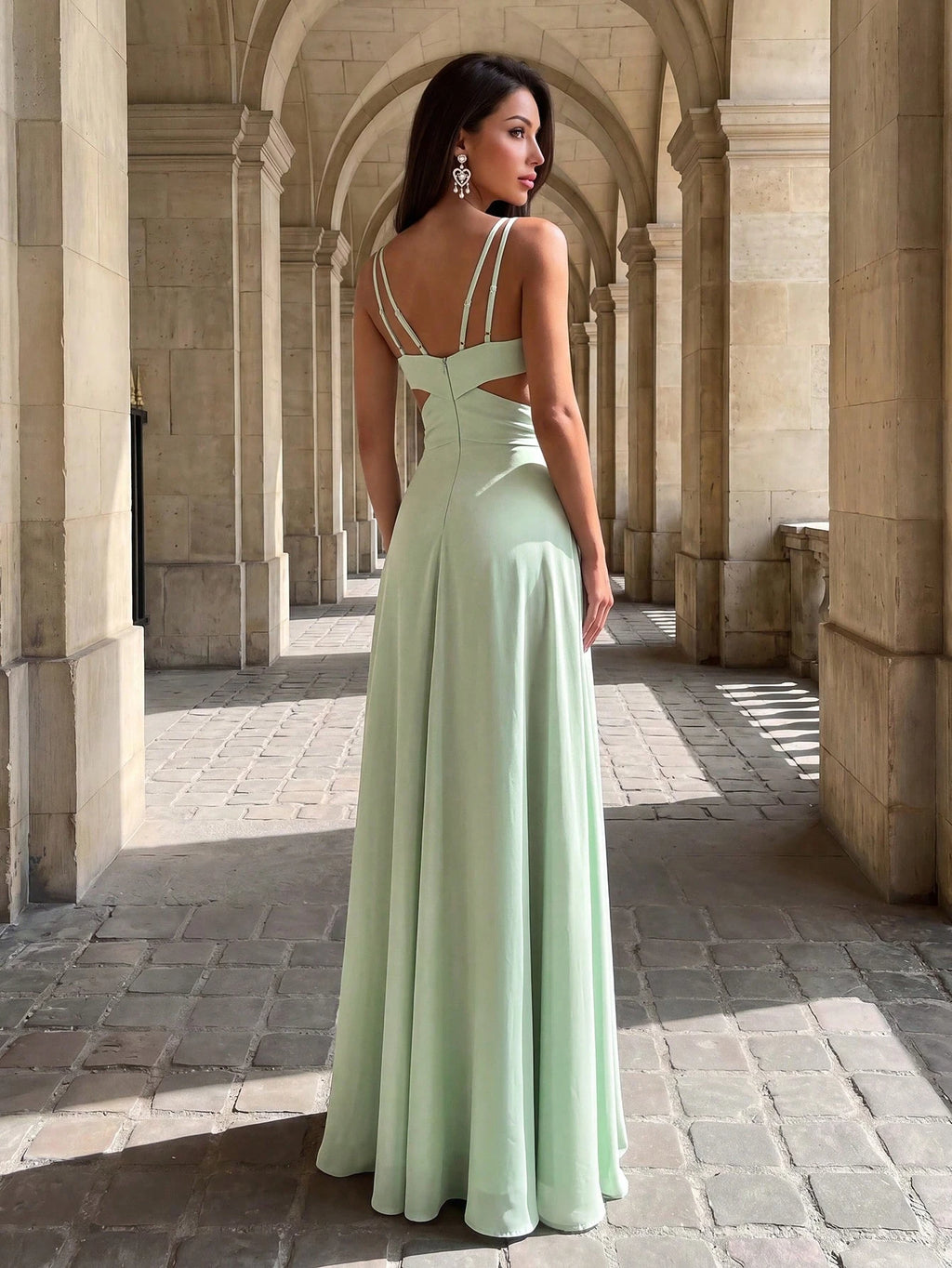 Firerie Elegant, Woman, Summer, Wedding Season, Back-To-School Season, Date, Wedding Guest, Green Halter-Neck - image 8