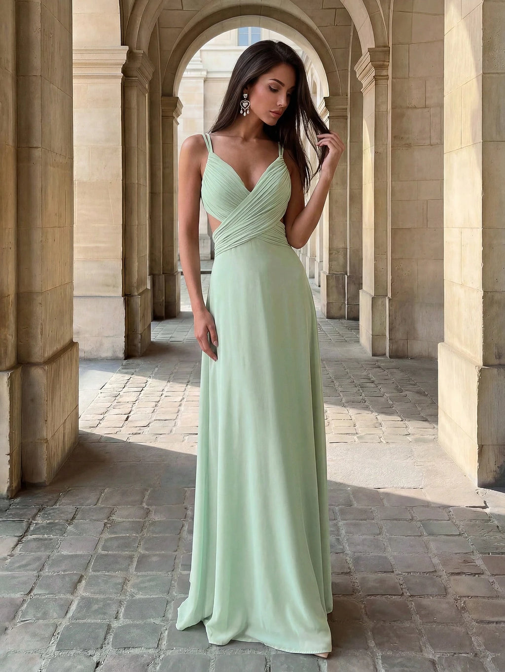 Firerie Elegant, Woman, Summer, Wedding Season, Back-To-School Season, Date, Wedding Guest, Green Halter-Neck - image 9