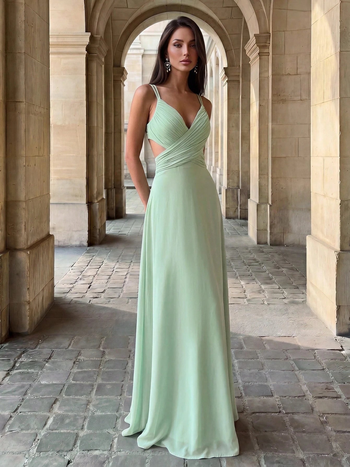 Firerie Elegant, Woman, Summer, Wedding Season, Back-To-School Season, Date, Wedding Guest, Green Halter-Neck - image 10
