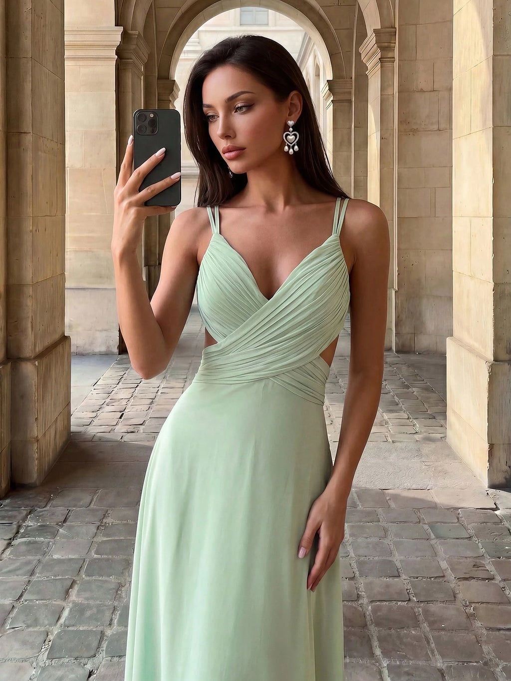 Firerie Elegant, Woman, Summer, Wedding Season, Back-To-School Season, Date, Wedding Guest, Green Halter-Neck - image 11