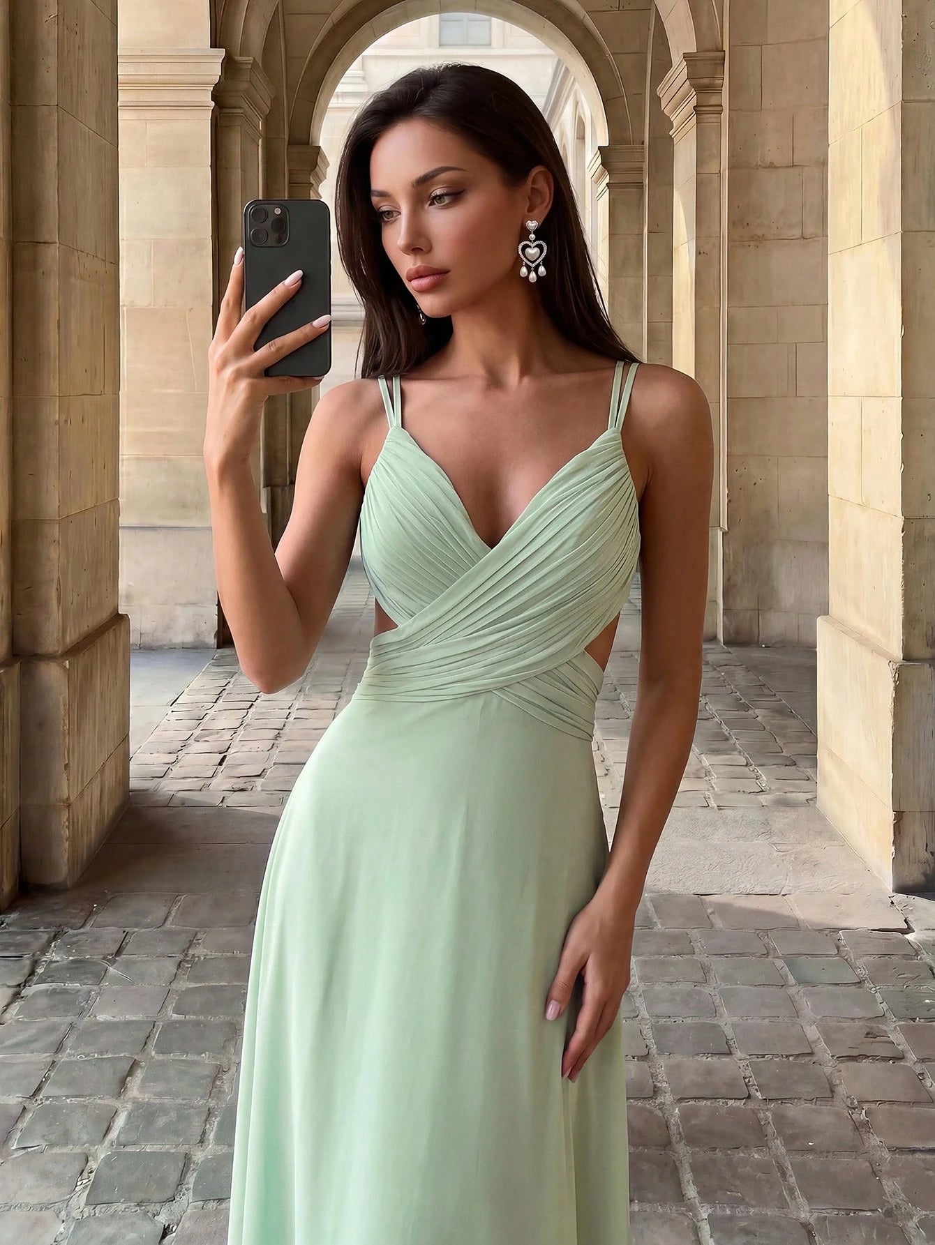 Firerie Elegant, Woman, Summer, Wedding Season, Back-To-School Season, Date, Wedding Guest, Green Halter-Neck - image 11