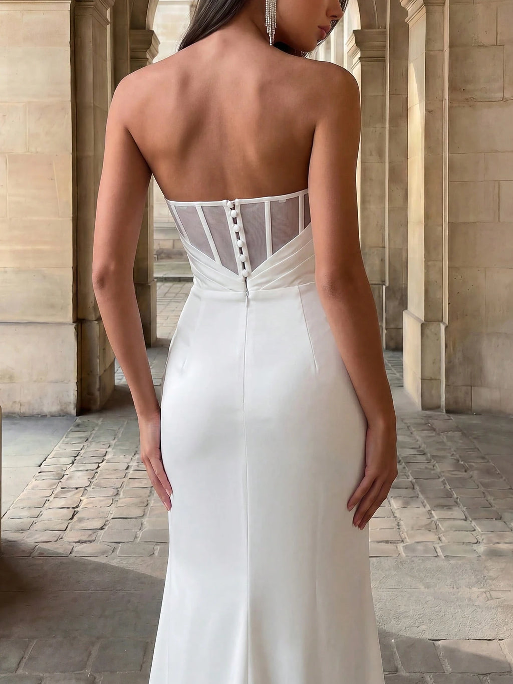 Firerie Summer Style, Elegant Design, Sexy White Plunging Bodice With A Waistline And A Slit At The Hem, With - image 2