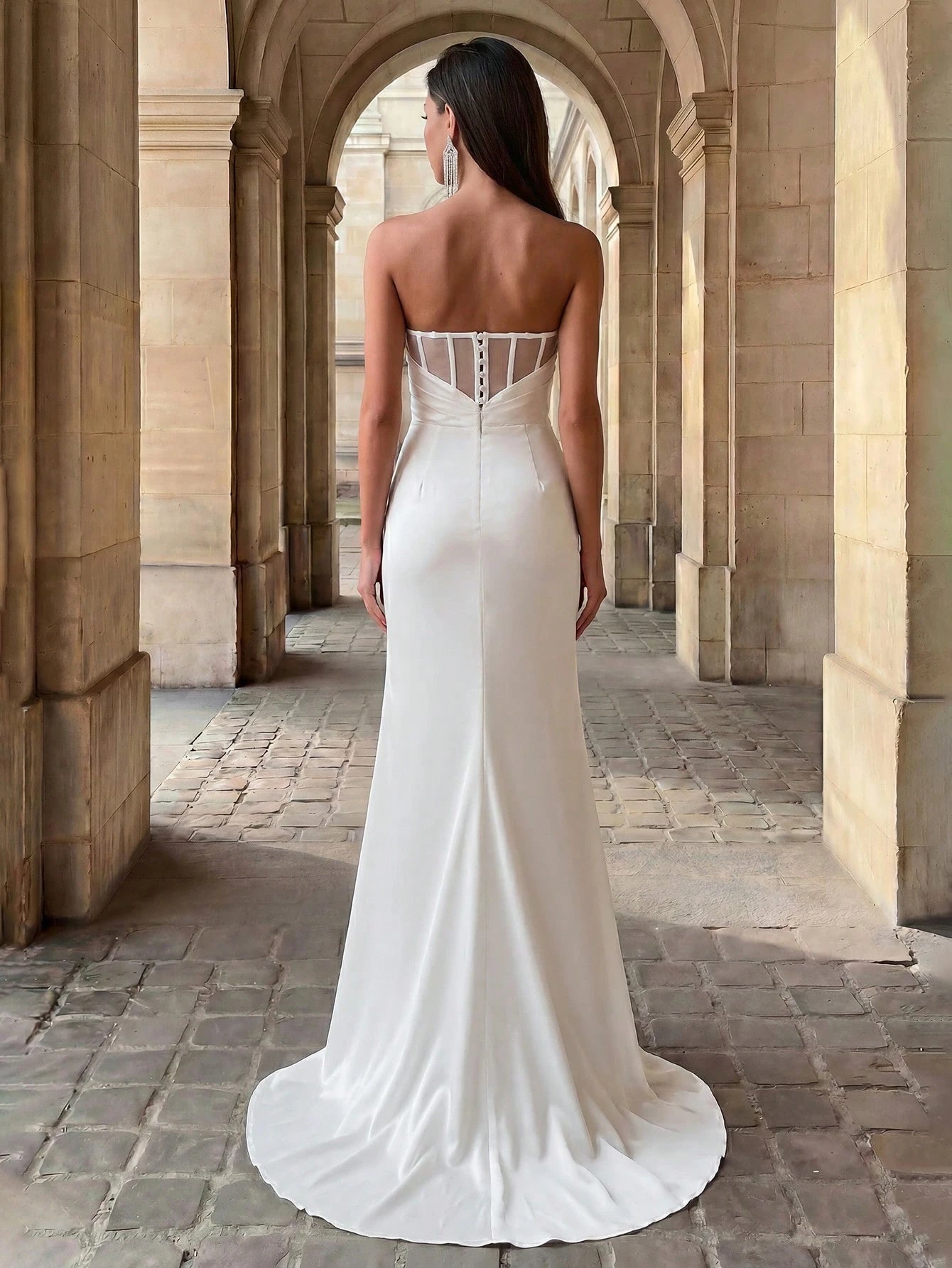 Firerie Summer Style, Elegant Design, Sexy White Plunging Bodice With A Waistline And A Slit At The Hem, With - image 5