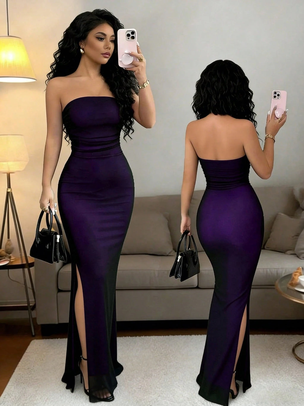 Rafferiza Women Summer Strapless Long Skirt Elegant Black And Silver