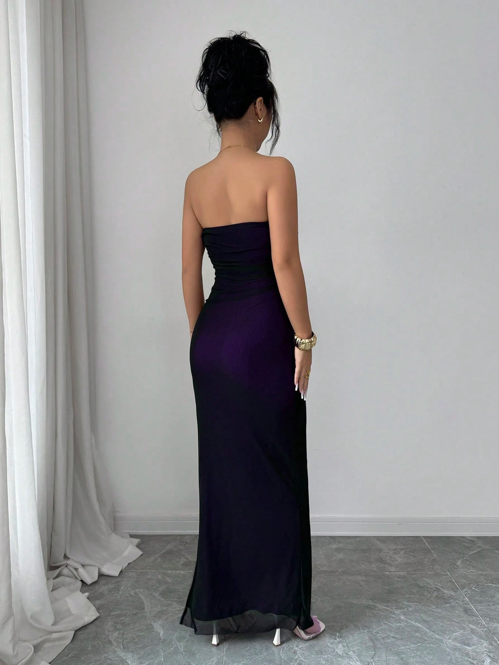 Rafferiza Women Summer Strapless Long Skirt Elegant Black And Silver