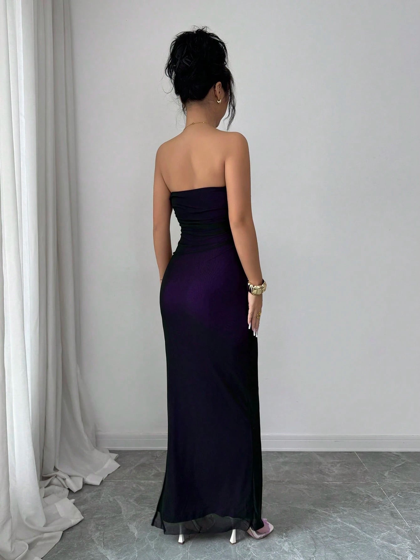 Rafferiza Women Summer Strapless Long Skirt Elegant Black And Silver Autumn Dining Tube Top Dress, Burgundy - image 2
