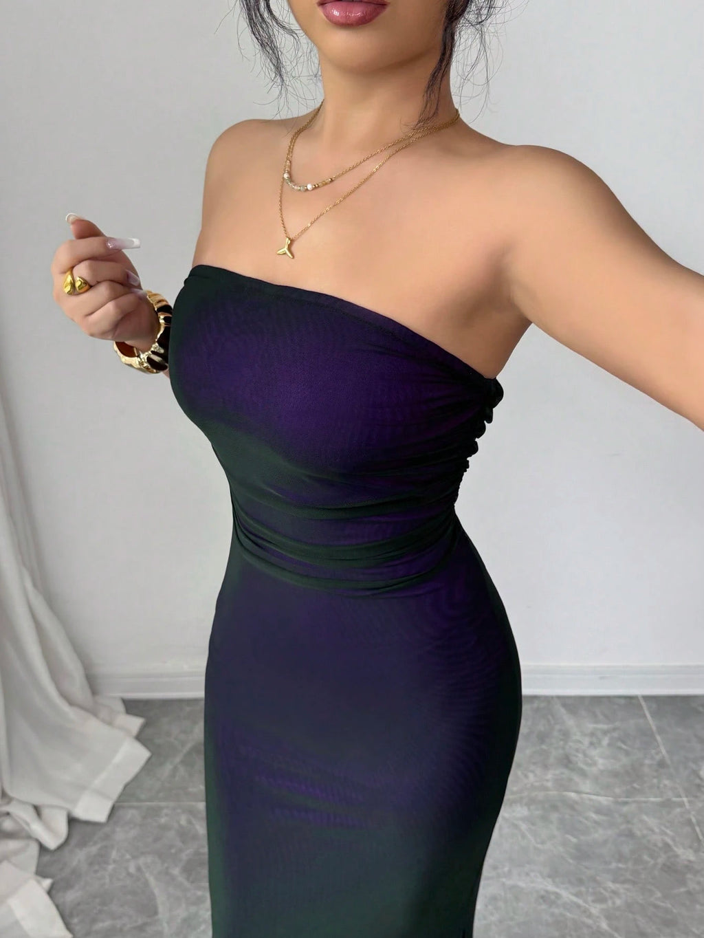 Rafferiza Women Summer Strapless Long Skirt Elegant Black And Silver