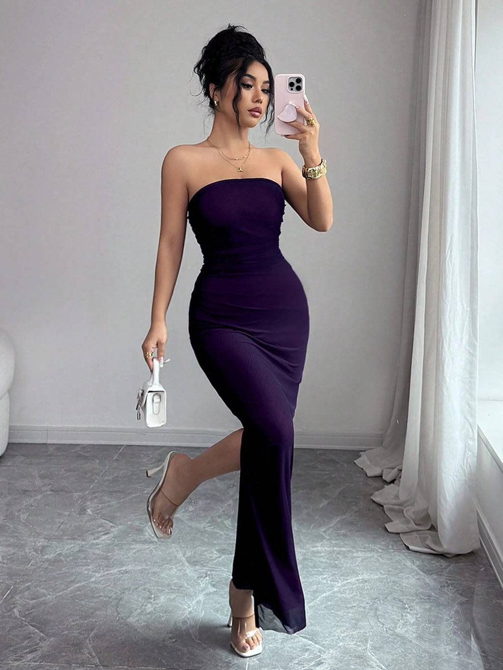 Rafferiza Women Summer Strapless Long Skirt Elegant Black And Silver