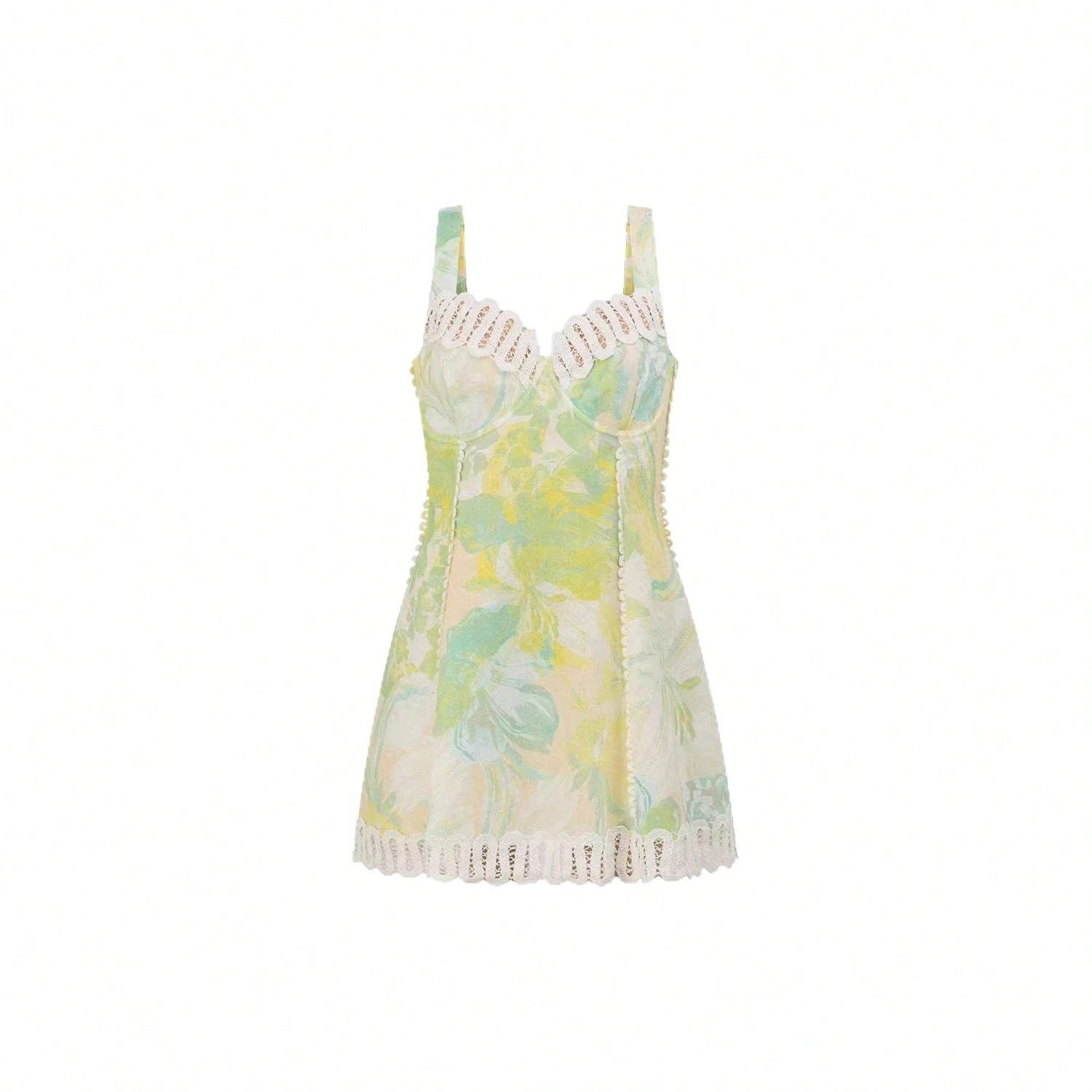 KZKZWK Abstract Print Corset Dress, Sweetheart Neck With Lace Trim,