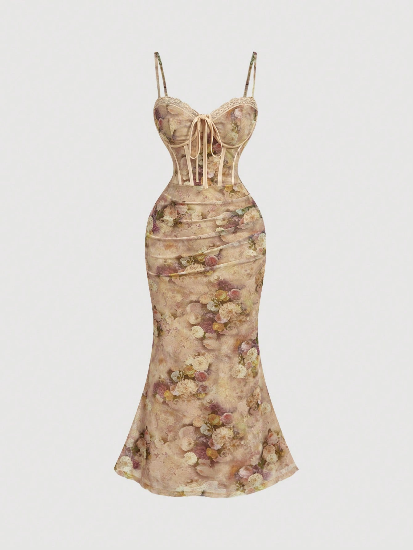 MOD Elegant Floral Print Corset Midi Prom Dress For Women Formal
