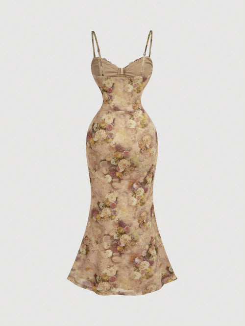 MOD Elegant Floral Print Corset Midi Prom Dress For Women Formal Night Out - image 2