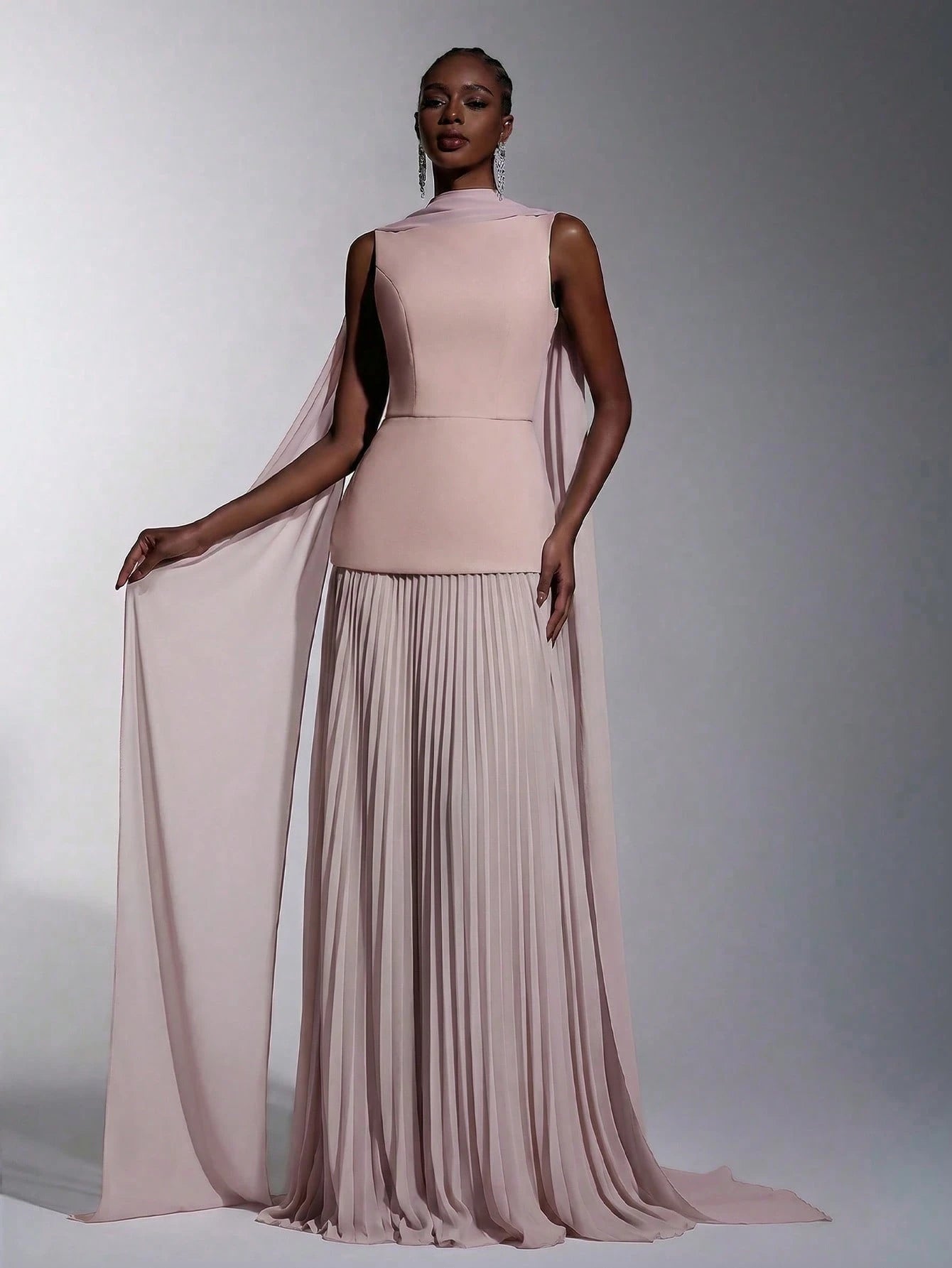 Elitara Sage Green Summer Elegant Formal Wedding Guest Dress,Chiffon Patchwork Pleated Skirt,A-Line Boat Neck - image 15
