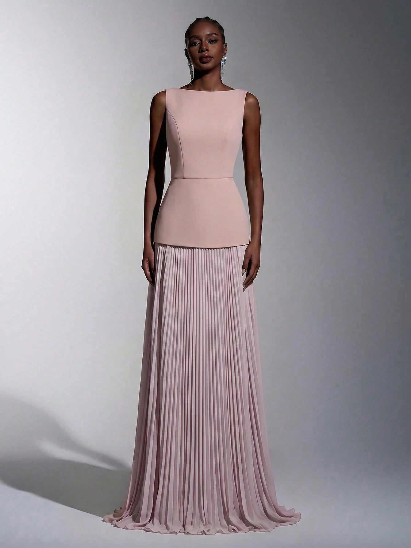 Elitara Sage Green Summer Elegant Formal Wedding Guest Dress,Chiffon Patchwork Pleated Skirt,A-Line Boat Neck - image 17