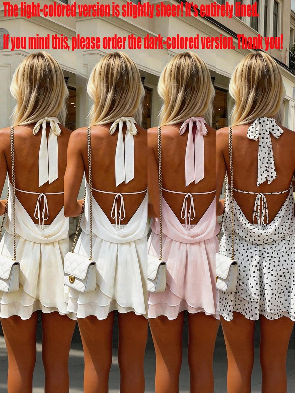 Women's Elegant Fashion Romantic Draped Neck Tie Backless Cowl Neck Mini Dress With Built-In Shorts - image 2