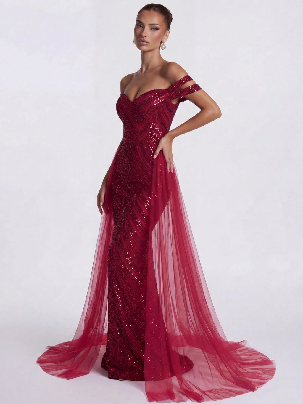 LOVE&LEMONADE Elegant White Off Shoulder Flowing Mesh Patchwork Backless Criss-Cross Tie Mermaid Long Wedding - image 14