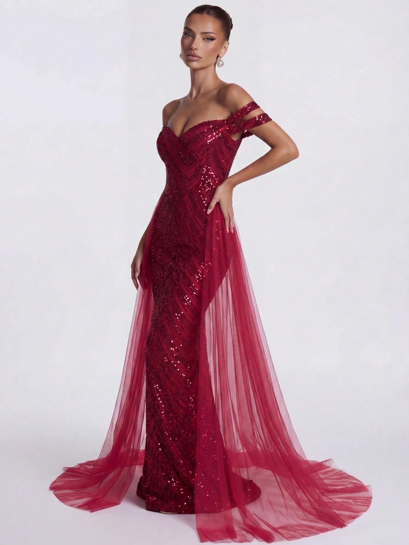 LOVE&LEMONADE Elegant White Off Shoulder Flowing Mesh Patchwork Backless Criss-Cross Tie Mermaid Long Wedding - image 14