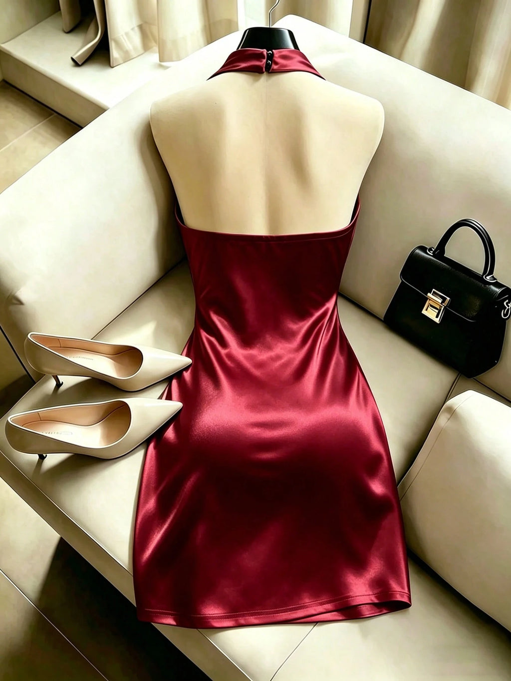 Franclia Fashionable New Elegant Draped Neck Brown Dress, Featuring