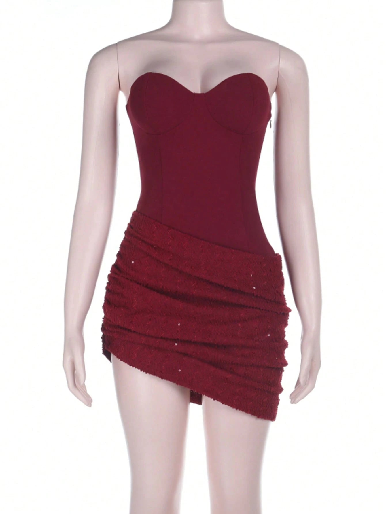 Women's Summer Dress, Black Strapless Shiny Patchwork Dress, Elegant,