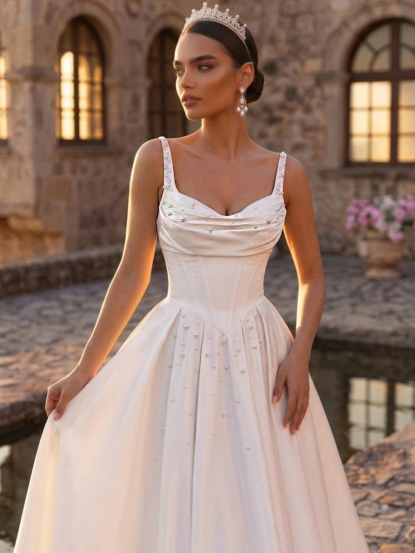Glamrae Elegant Luxurious Satin Ruffle Collar Design Extra-Large Hem Suitable For Wedding, Singles Party, - image 2