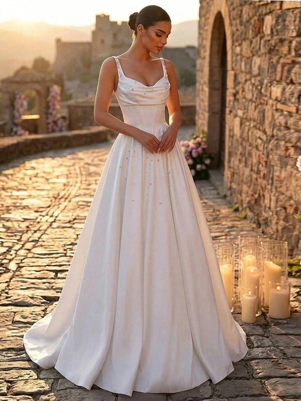 Glamrae Elegant Luxurious Satin Ruffle Collar Design Extra-Large Hem Suitable For Wedding, Singles Party, - image 4