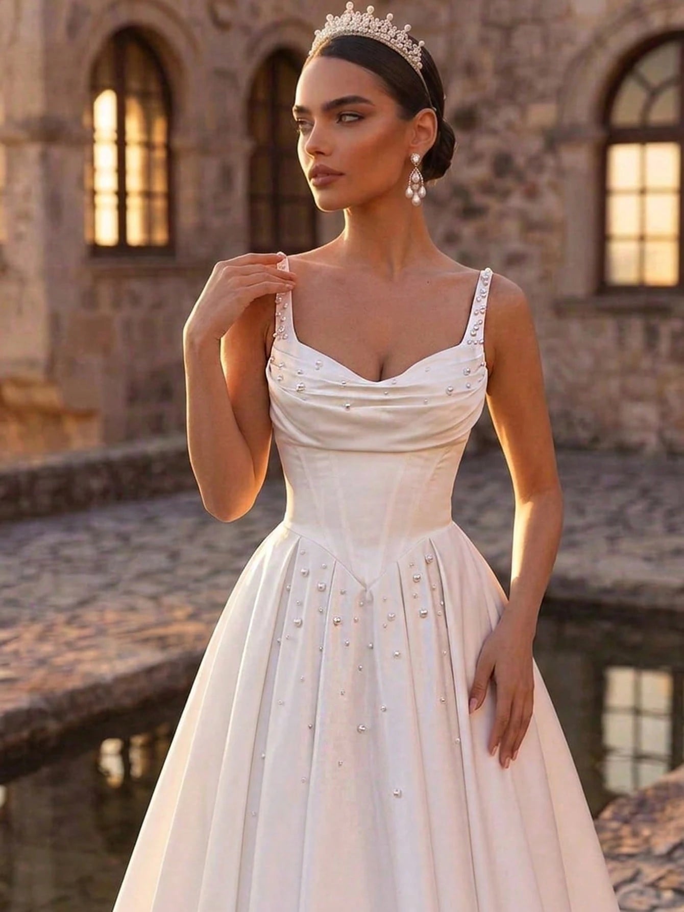 Glamrae Elegant Luxurious Satin Ruffle Collar Design Extra-Large Hem Suitable For Wedding, Singles Party, - image 6