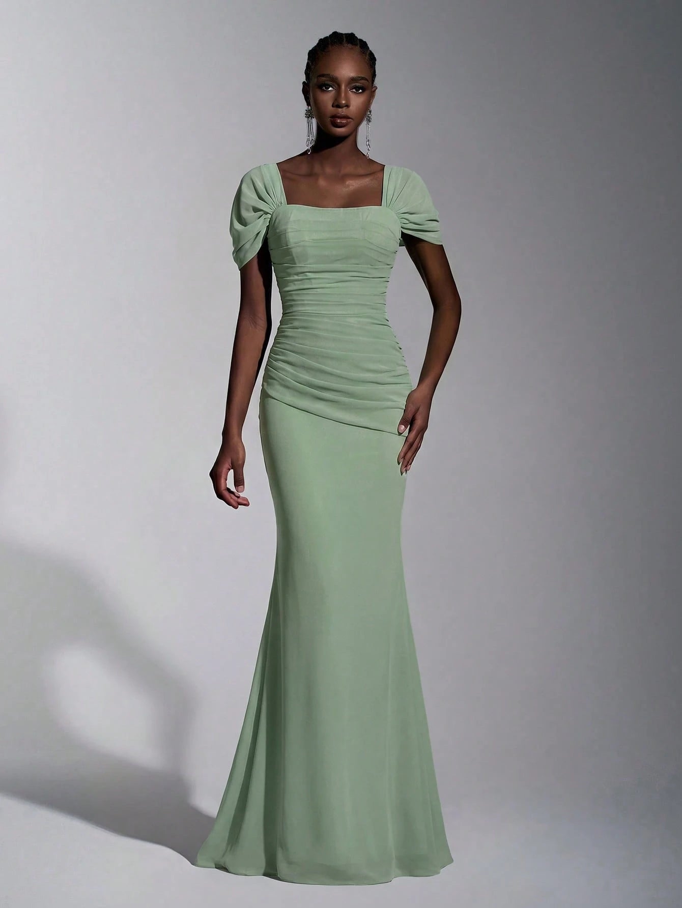 Elitara Elegant Chiffon Off Shoulder Cap Sleeve Ruched Fishtail Dress, Flattering Fit For Dates Boda Wedding, - image 11