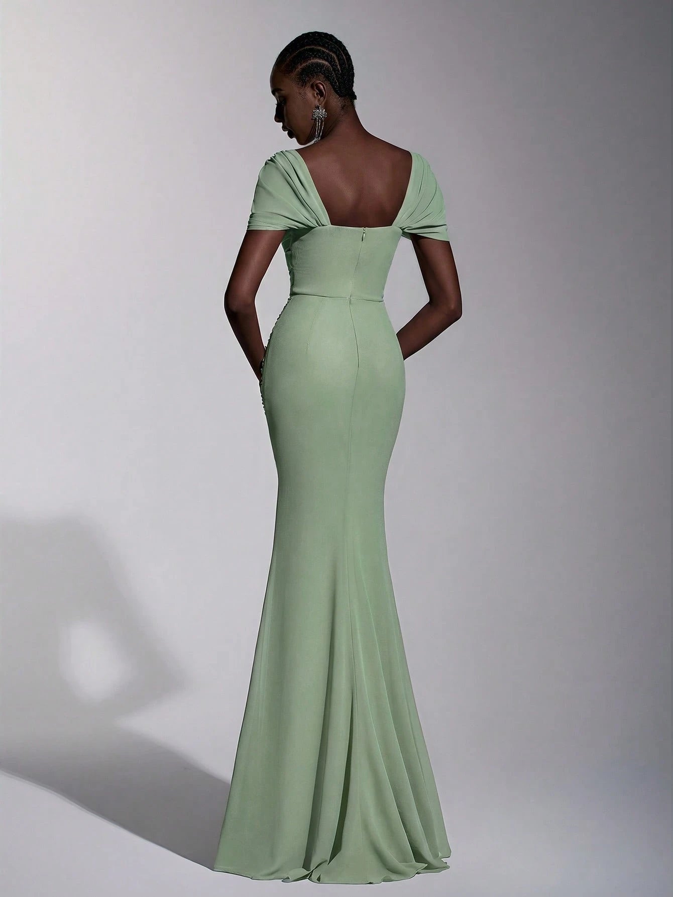 Elitara Elegant Chiffon Off Shoulder Cap Sleeve Ruched Fishtail Dress, Flattering Fit For Dates Boda Wedding, - image 12