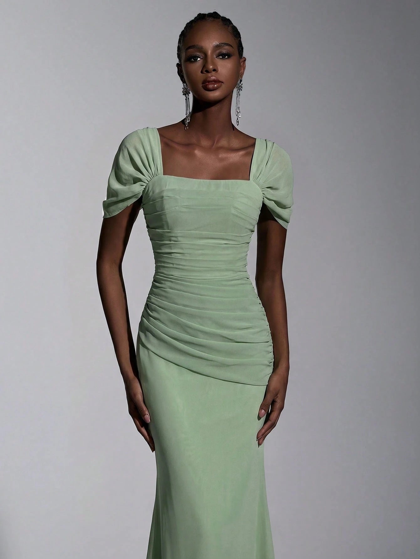 Elitara Elegant Chiffon Off Shoulder Cap Sleeve Ruched Fishtail Dress, Flattering Fit For Dates Boda Wedding, - image 13