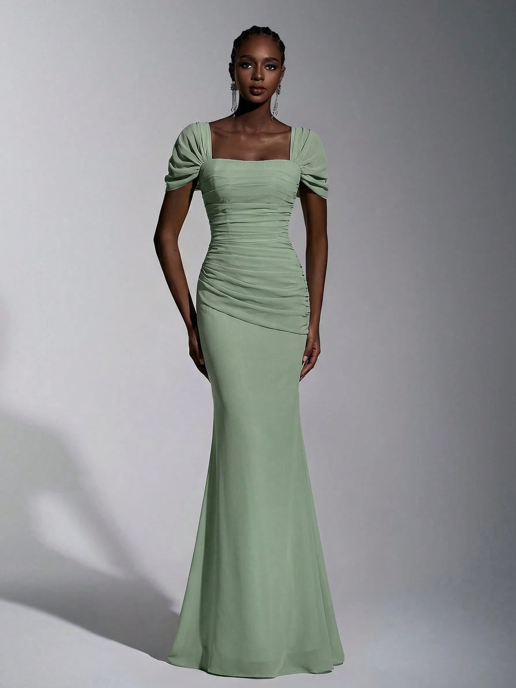 Elitara Elegant Chiffon Off Shoulder Cap Sleeve Ruched Fishtail Dress, Flattering Fit For Dates Boda Wedding, - image 14