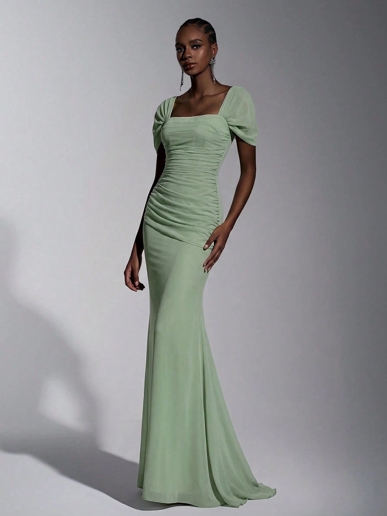Elitara Elegant Chiffon Off Shoulder Cap Sleeve Ruched Fishtail Dress, Flattering Fit For Dates Boda Wedding, - image 15