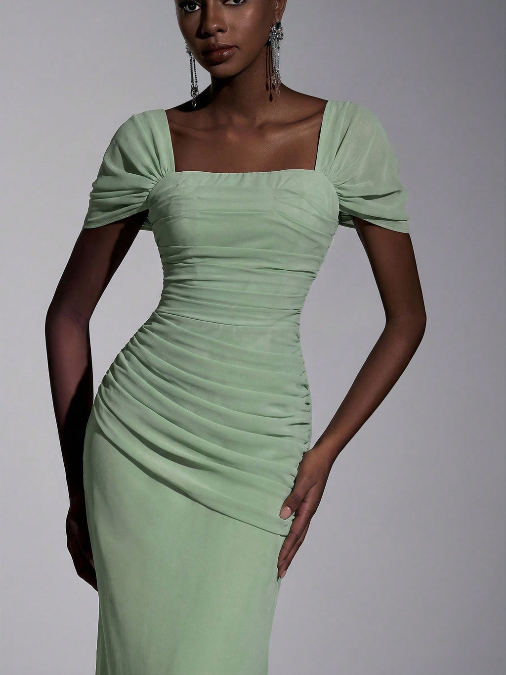 Elitara Elegant Chiffon Off Shoulder Cap Sleeve Ruched Fishtail Dress, Flattering Fit For Dates Boda Wedding, - image 16