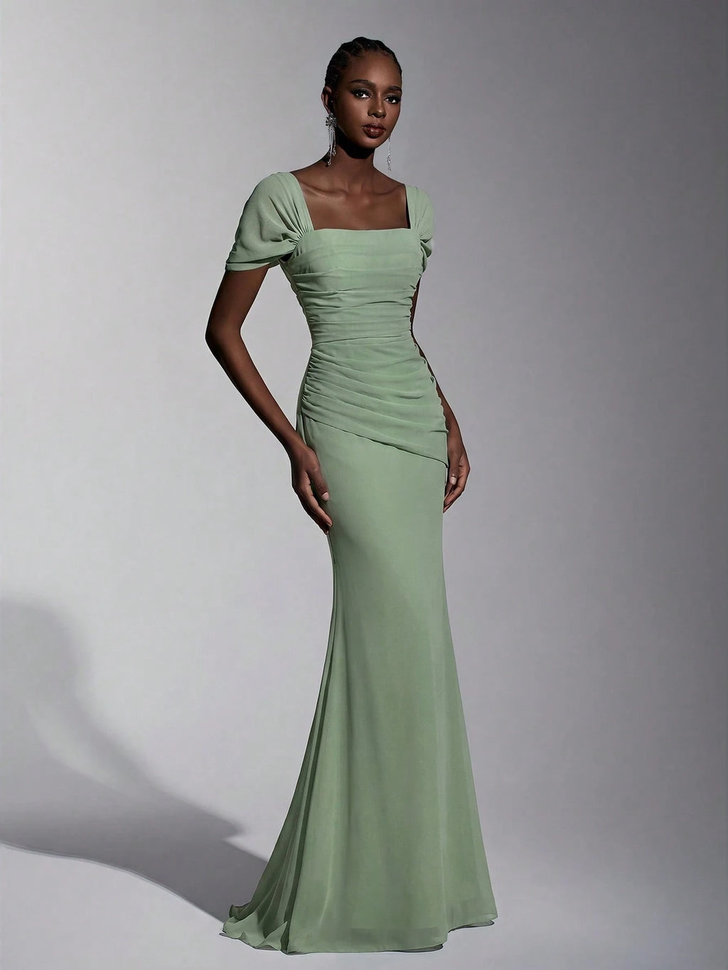 Elitara Elegant Chiffon Off Shoulder Cap Sleeve Ruched Fishtail Dress, Flattering Fit For Dates Boda Wedding, - image 17