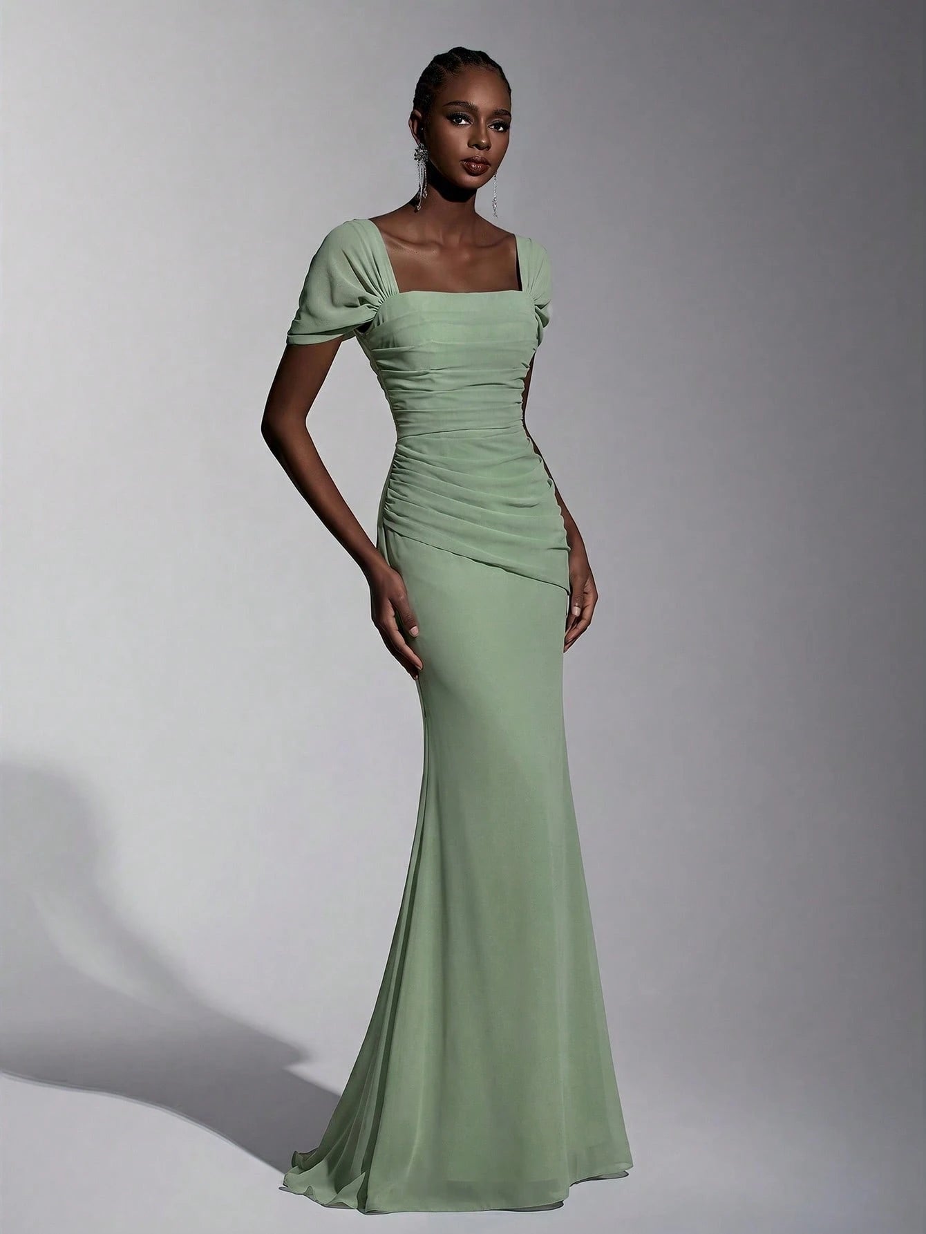 Elitara Elegant Chiffon Off Shoulder Cap Sleeve Ruched Fishtail Dress, Flattering Fit For Dates Boda Wedding, - image 17