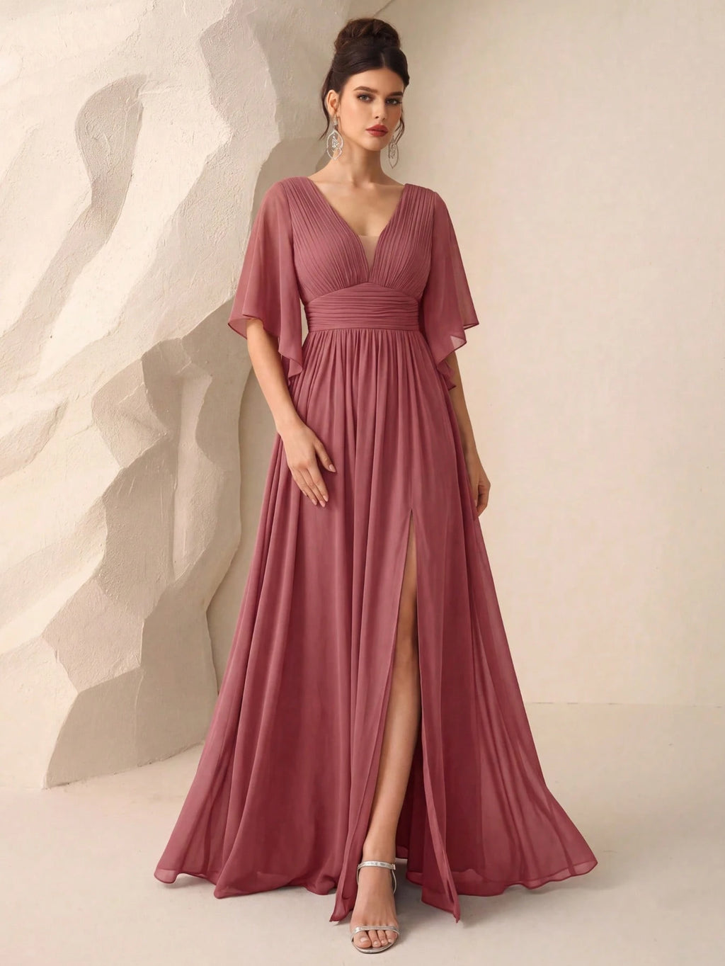 Butterfly Sleeve Split Thigh Chiffon Bridesmaid Dress Elegant Dress, Bride Dress Wedding - image 17